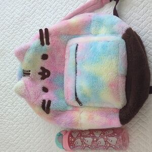Pusheen fluffy pastel multicolored ombre backpack and water bottle